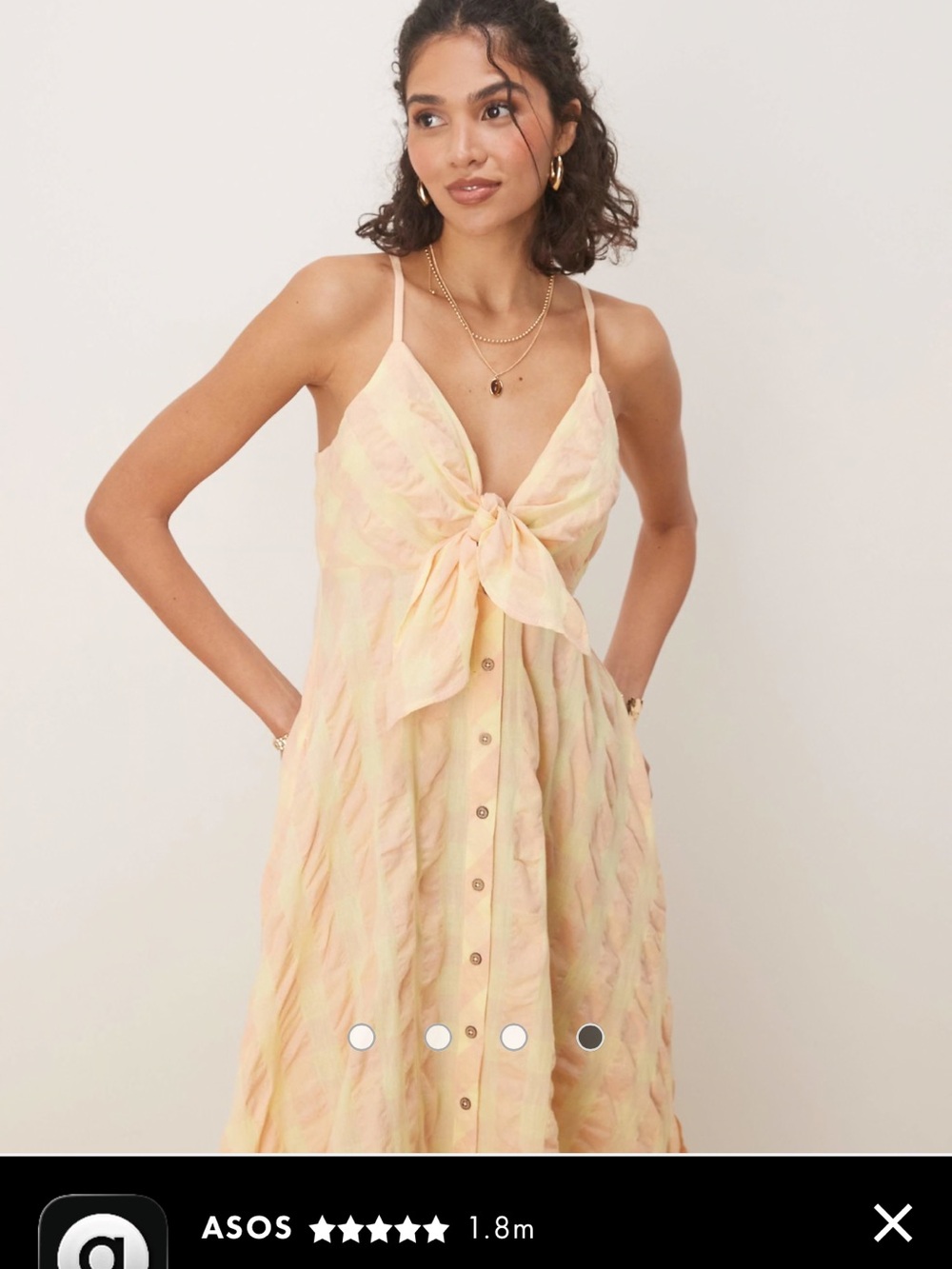 Free People Via Gingham Cotton Seersucker Sundress Peach Tie Front Midi Dress XS - Picture 4 of 10